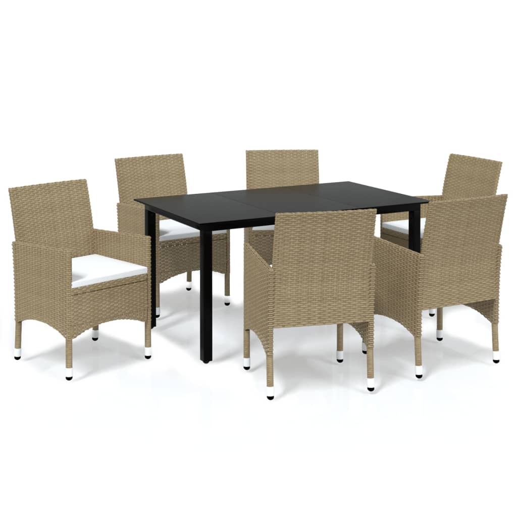 Set da Pranzo da Giardino 7 pz con Cuscini in Polyrattan Beige - homemem39