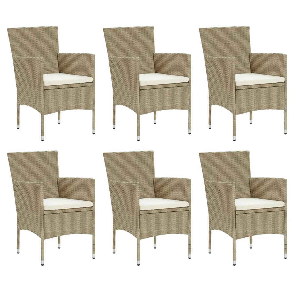 Set da Pranzo da Giardino 7 pz con Cuscini in Polyrattan Beige | homemem39
