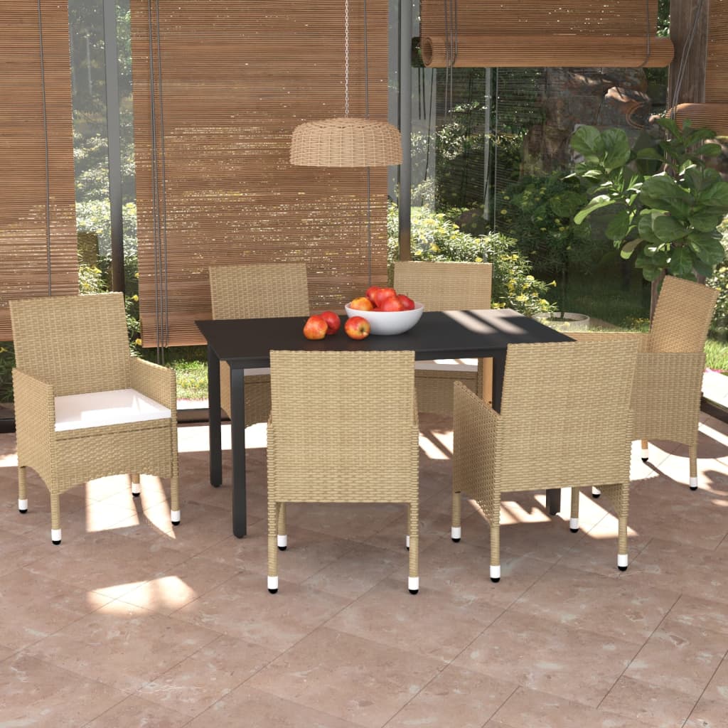 Set da Pranzo da Giardino 7 pz con Cuscini in Polyrattan Beige | homemem39