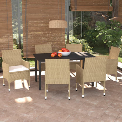 Set da Pranzo da Giardino 7 pz con Cuscini in Polyrattan Beige | homemem39