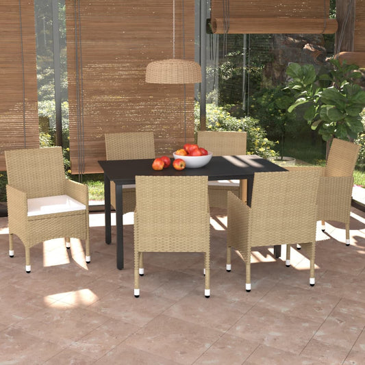 Set da Pranzo da Giardino 7 pz con Cuscini in Polyrattan Beige - homemem39