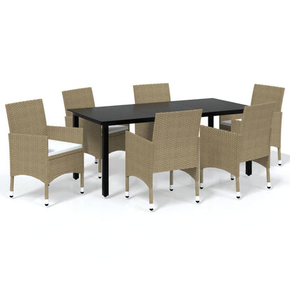 Set da Pranzo da Giardino 7 pz con Cuscini in Polyrattan Beige | homemem39