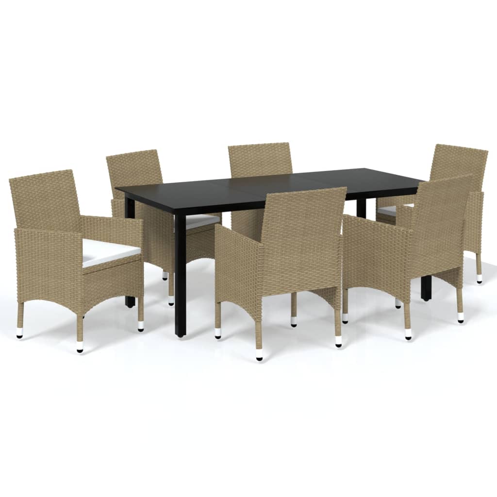 Set da Pranzo da Giardino 7 pz con Cuscini in Polyrattan Beige - homemem39