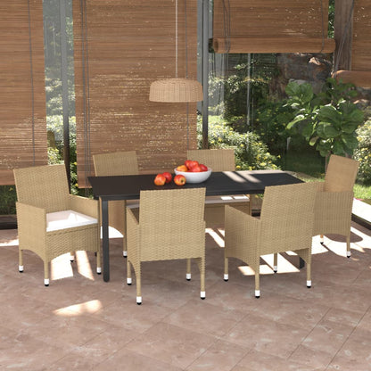 Set da Pranzo da Giardino 7 pz con Cuscini in Polyrattan Beige | homemem39