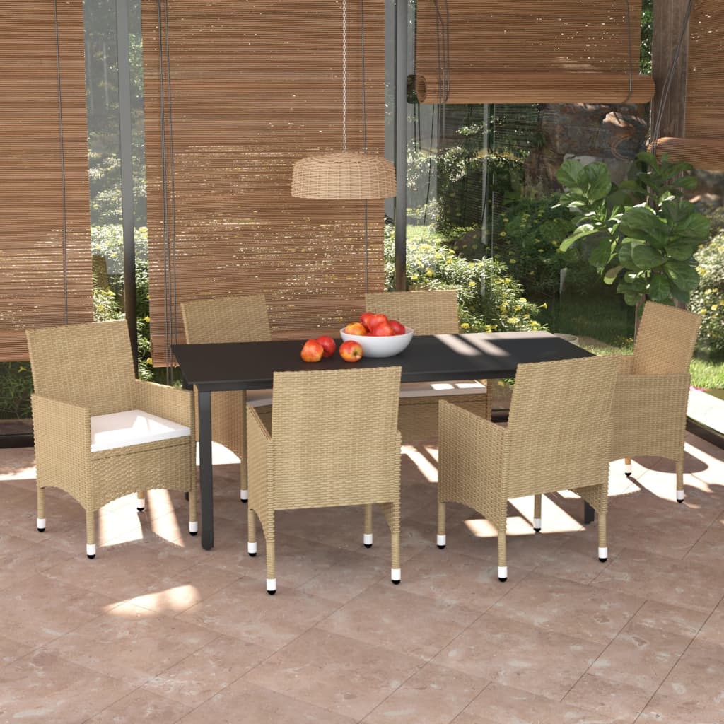 Set da Pranzo da Giardino 7 pz con Cuscini in Polyrattan Beige - homemem39