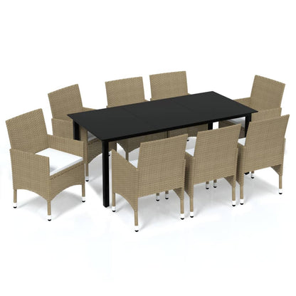 Set Pranzo da Giardino 9 pz con Cuscini in Polyrattan Beige | homemem39