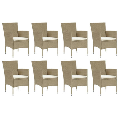 Set Pranzo da Giardino 9 pz con Cuscini in Polyrattan Beige - homemem39