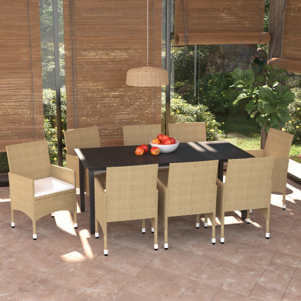 Set Pranzo da Giardino 9 pz con Cuscini in Polyrattan Beige