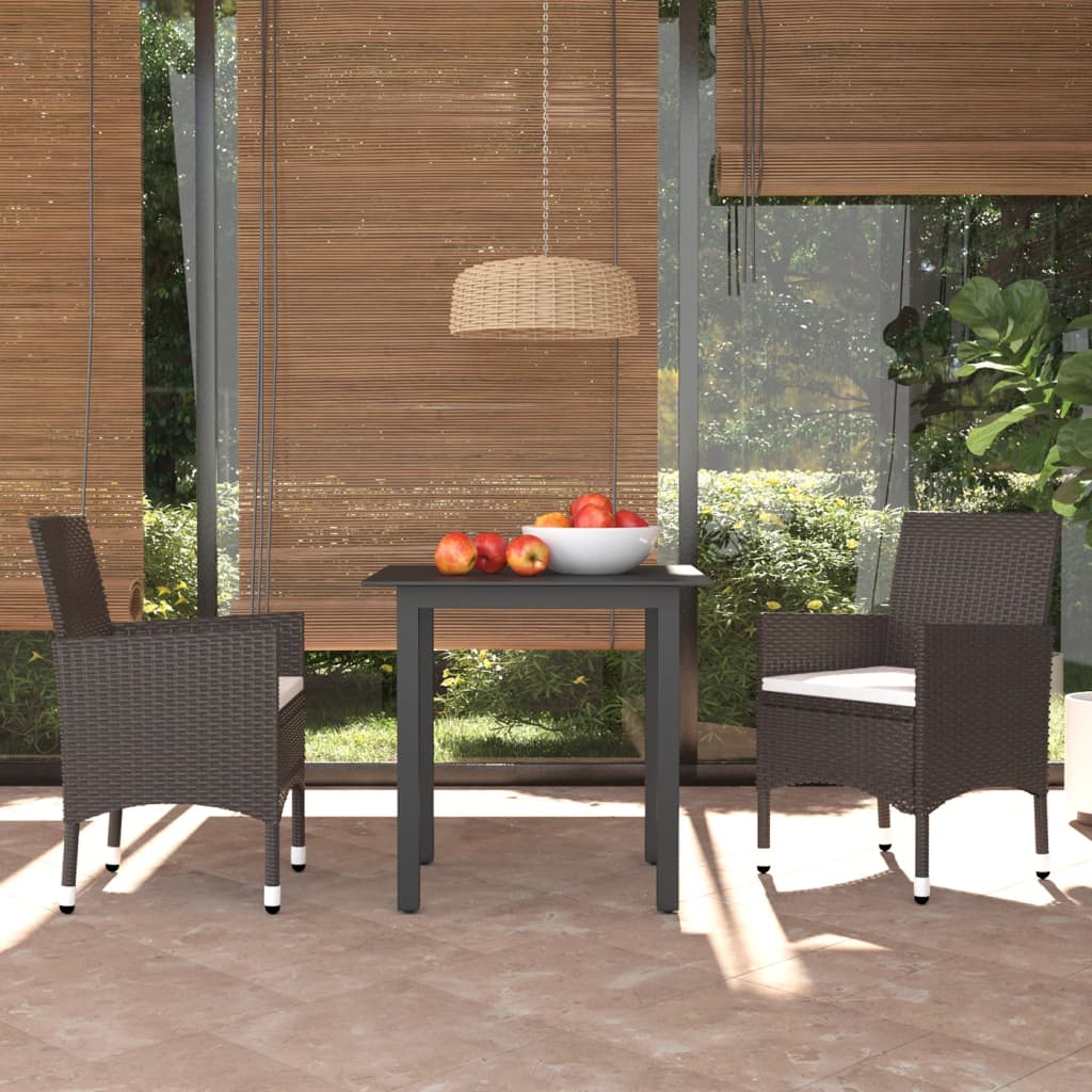 Set da Pranzo da Giardino 3pz con Cuscini in Polyrattan Marrone - homemem39