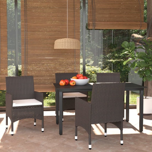 Set da Pranzo per Giardino 5 pz con Cuscini Polyrattan Marrone - homemem39