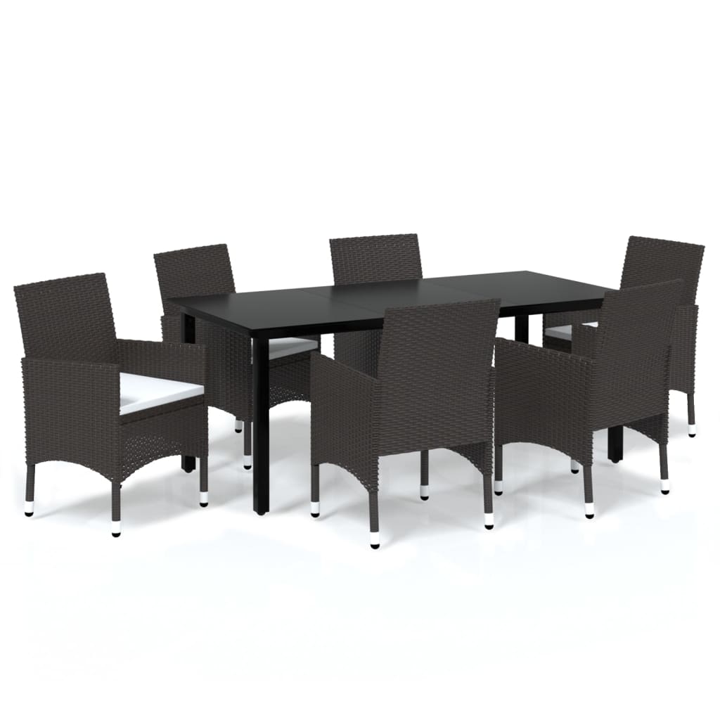 Set da Pranzo da Giardino 7 pz con Cuscini Polyrattan Marrone - homemem39