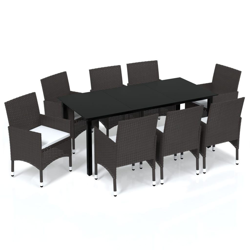 Set Pranzo da Giardino 9 pz con Cuscini in Polyrattan Marrone | homemem39