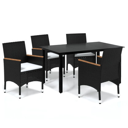 5 pc Garden Dining Set with Black Polyrattan Cushions
