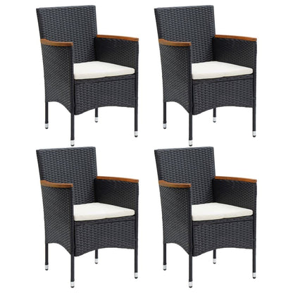 5 pc Garden Dining Set with Black Polyrattan Cushions