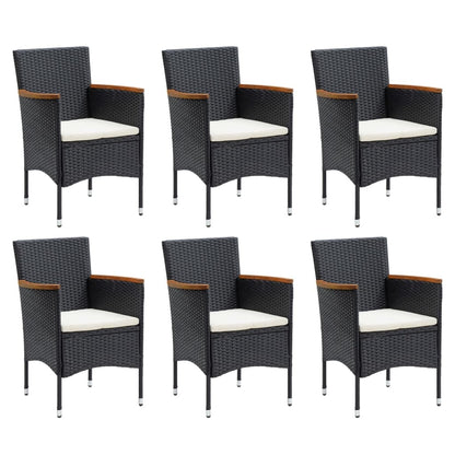 7 pc Garden Dining Set with Black Polyrattan Cushions