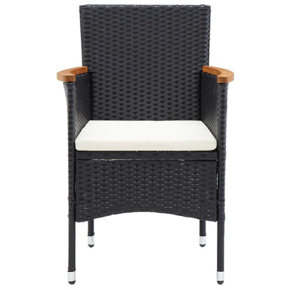 7 pc Garden Dining Set with Black Polyrattan Cushions