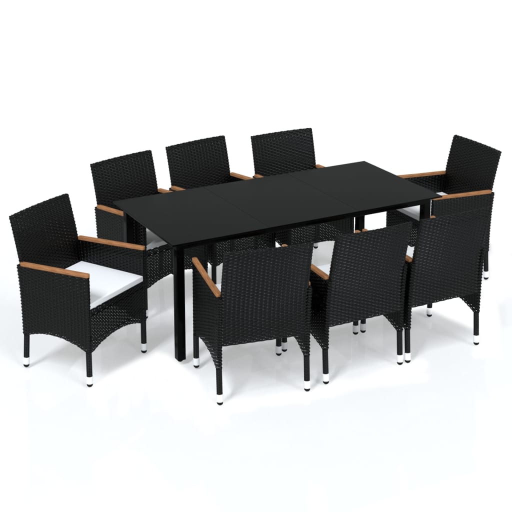 Set Pranzo da Giardino 9 pz con Cuscini in Polyrattan Nero | homemem39