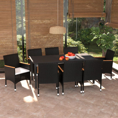 Set Pranzo da Giardino 9 pz con Cuscini in Polyrattan Nero | homemem39
