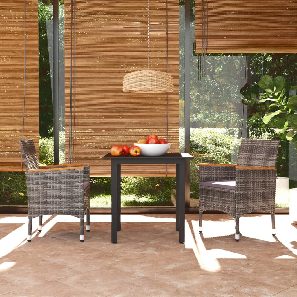 Set da Pranzo per Giardino 3 pz con Cuscini Polyrattan Grigio - homemem39