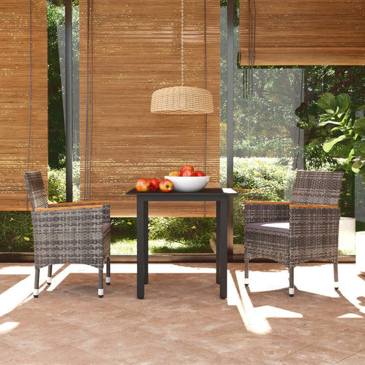 Set da Pranzo per Giardino 3 pz con Cuscini Polyrattan Grigio - homemem39