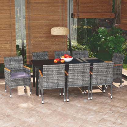 Set Pranzo da Giardino 9 pz con Cuscini in Polyrattan Grigio - homemem39