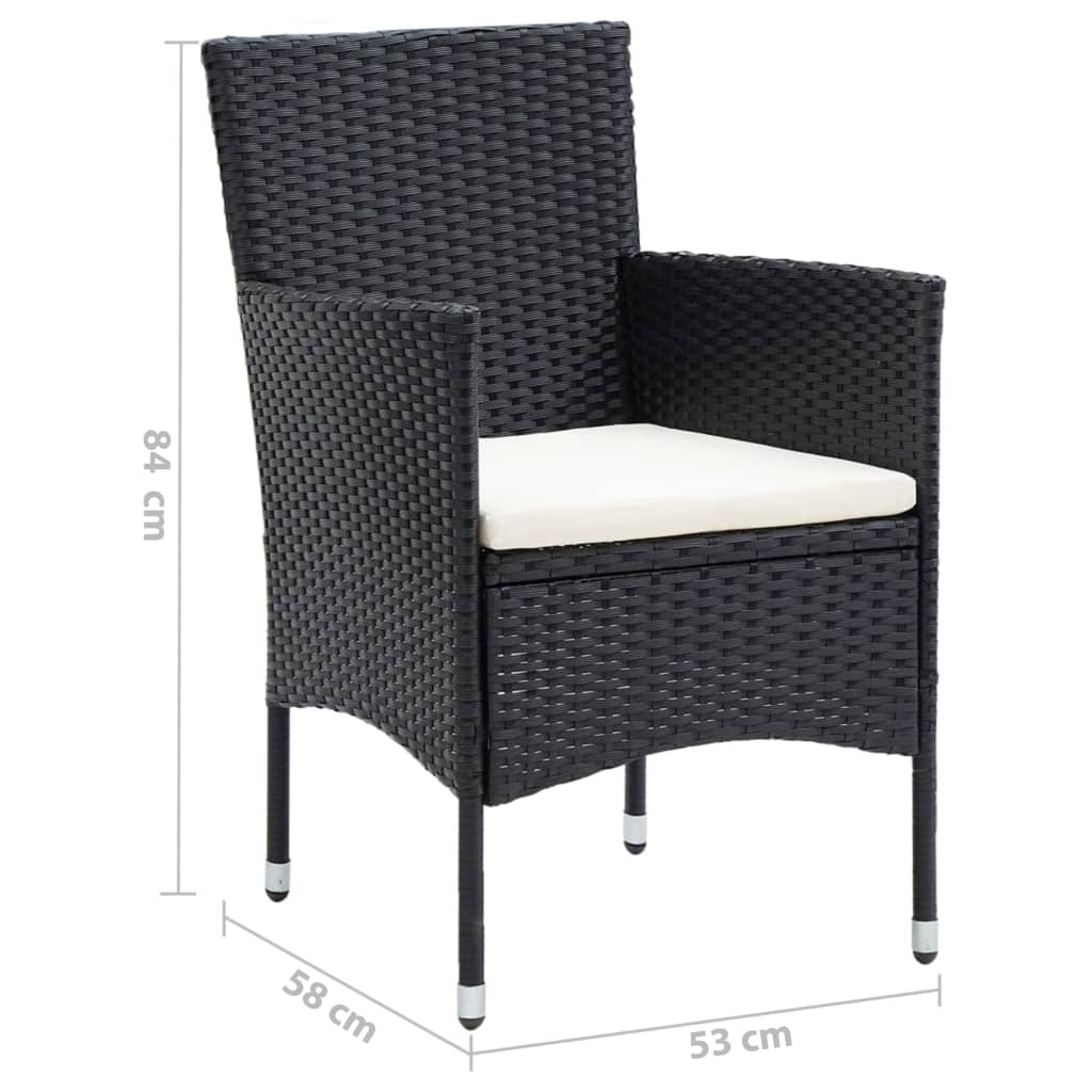 Set da Pranzo per Giardino 3 pz con Cuscini Polyrattan Nero - homemem39