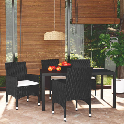 Set da Pranzo per Giardino 5 pz con Cuscini Polyrattan Nero | homemem39