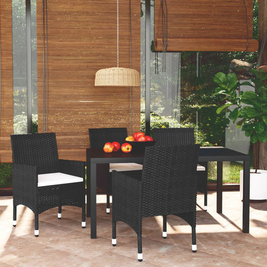 Set da Pranzo per Giardino 5 pz con Cuscini Polyrattan Nero | homemem39