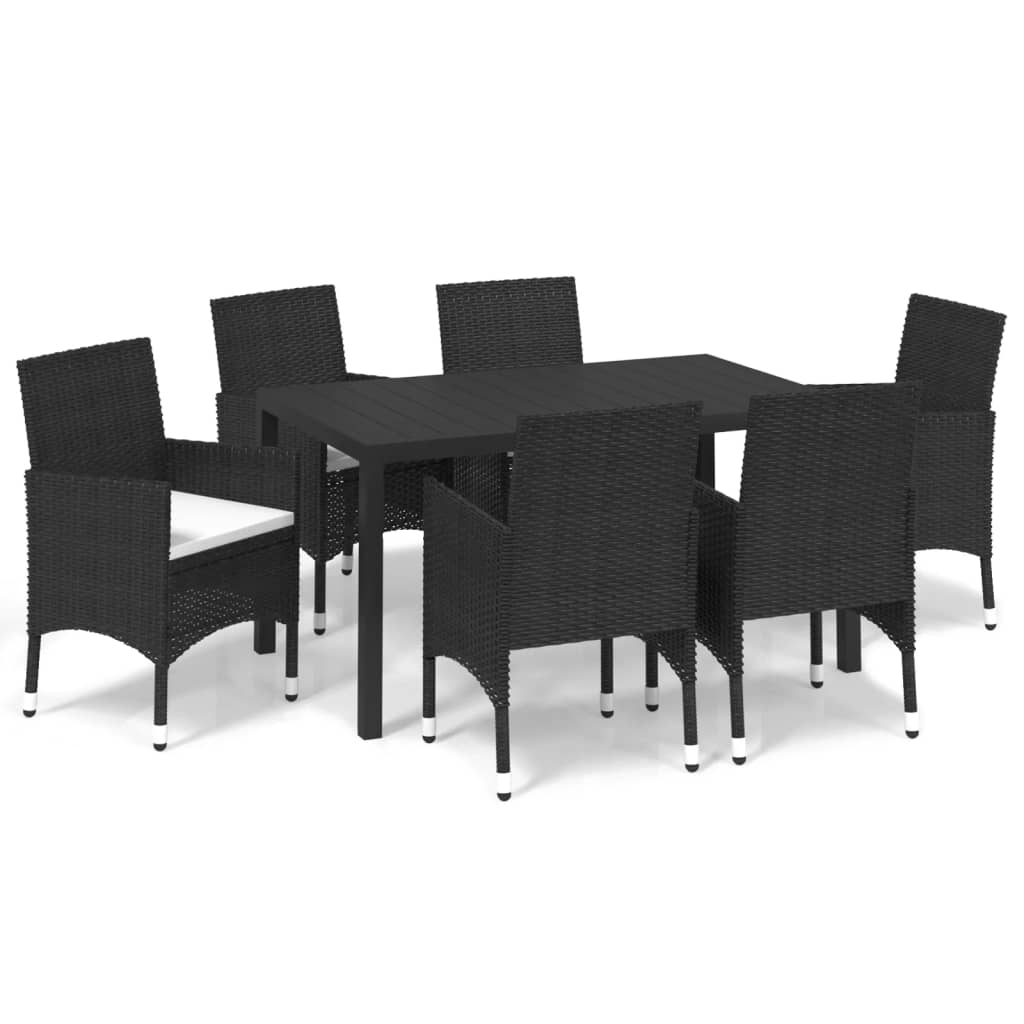Set da Pranzo per Giardino 7 pz con Cuscini Polyrattan Nero - homemem39