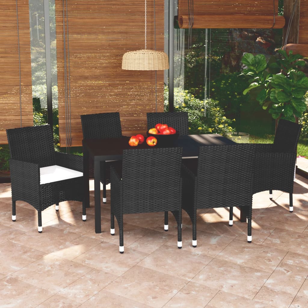 Set da Pranzo per Giardino 7 pz con Cuscini Polyrattan Nero - homemem39
