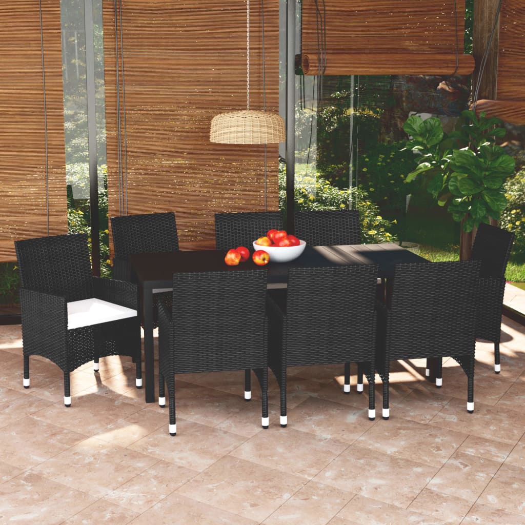 Set Pranzo da Giardino 9 pz con Cuscini in Polyrattan Nero - homemem39
