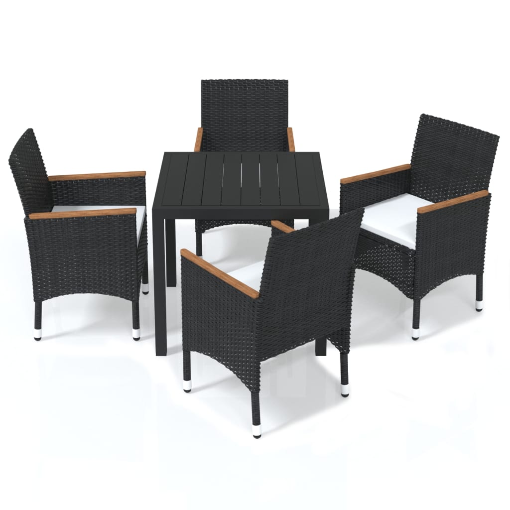 Set da Pranzo per Giardino 5 pz con Cuscini Polyrattan Nero | homemem39