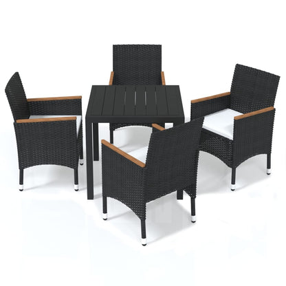 Set da Pranzo per Giardino 5 pz con Cuscini Polyrattan Nero | homemem39