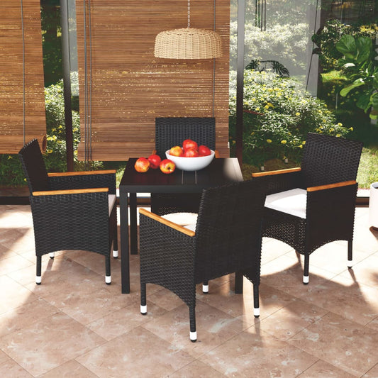 Set da Pranzo per Giardino 5 pz con Cuscini Polyrattan Nero | homemem39