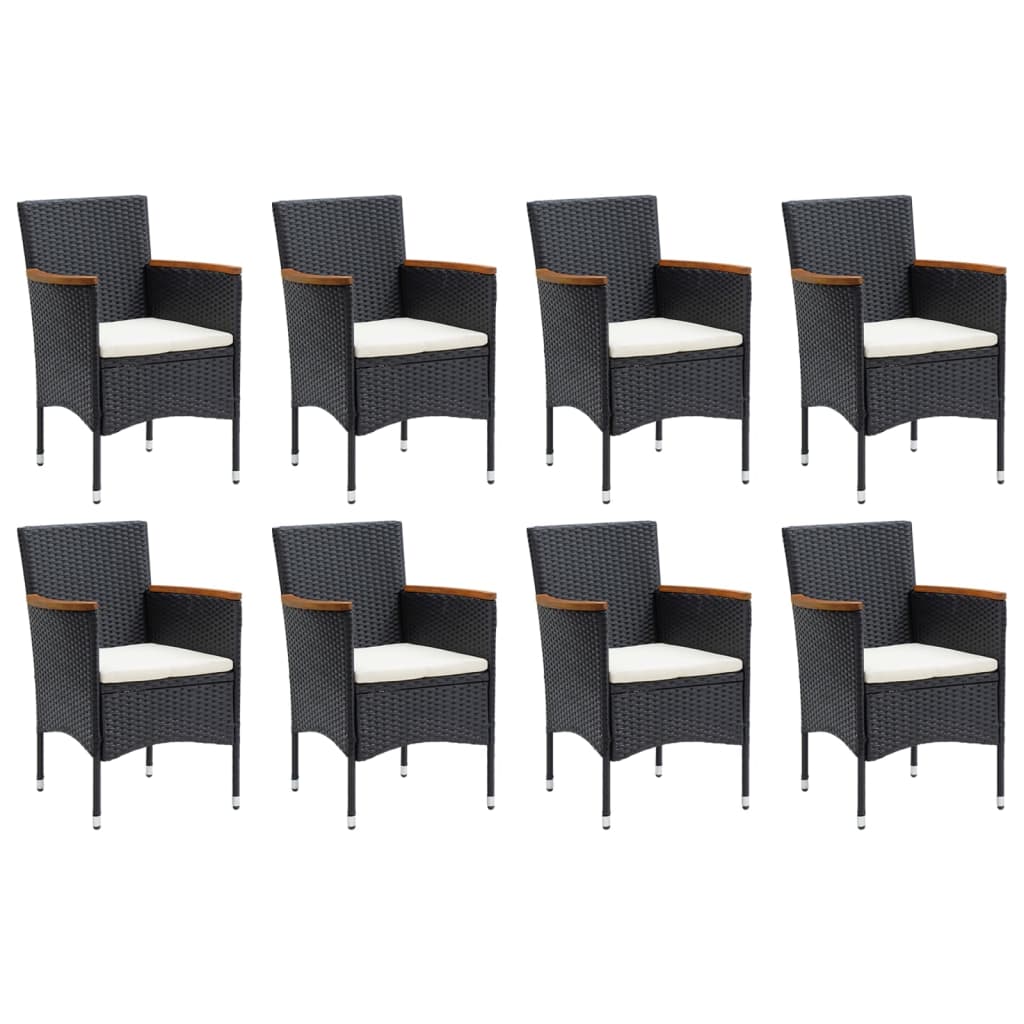 Set Pranzo da Giardino 9 pz con Cuscini in Polyrattan Nero | homemem39