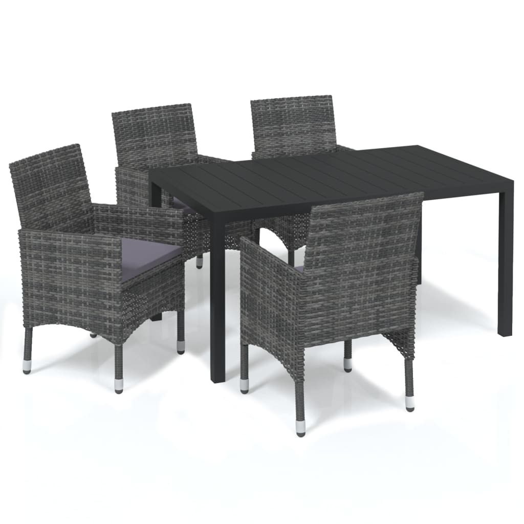 Set da Pranzo per Giardino 5 pz con Cuscini Polyrattan Grigio | homemem39