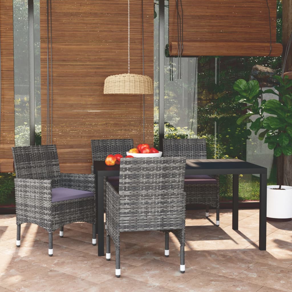 Set da Pranzo per Giardino 5 pz con Cuscini Polyrattan Grigio | homemem39