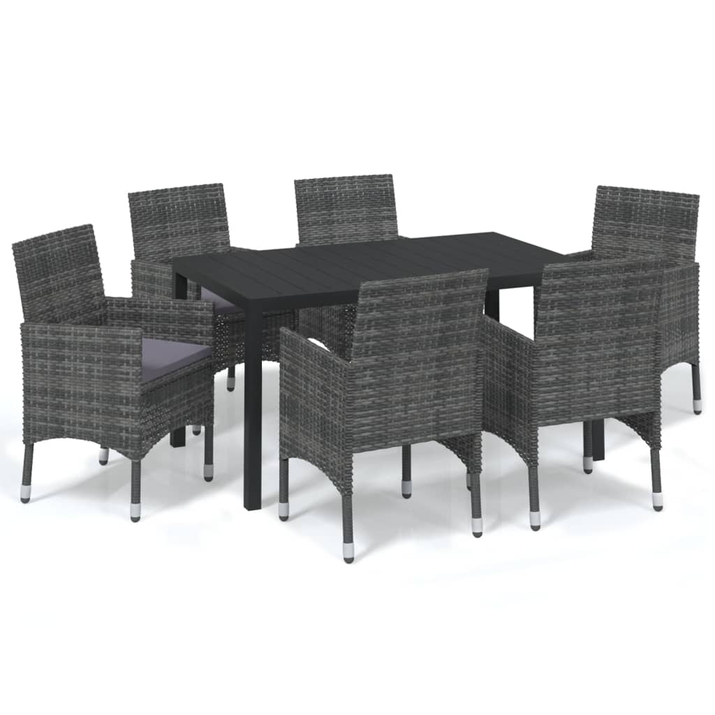 Set da Pranzo per Giardino 7 pz con Cuscini Polyrattan Grigio | homemem39