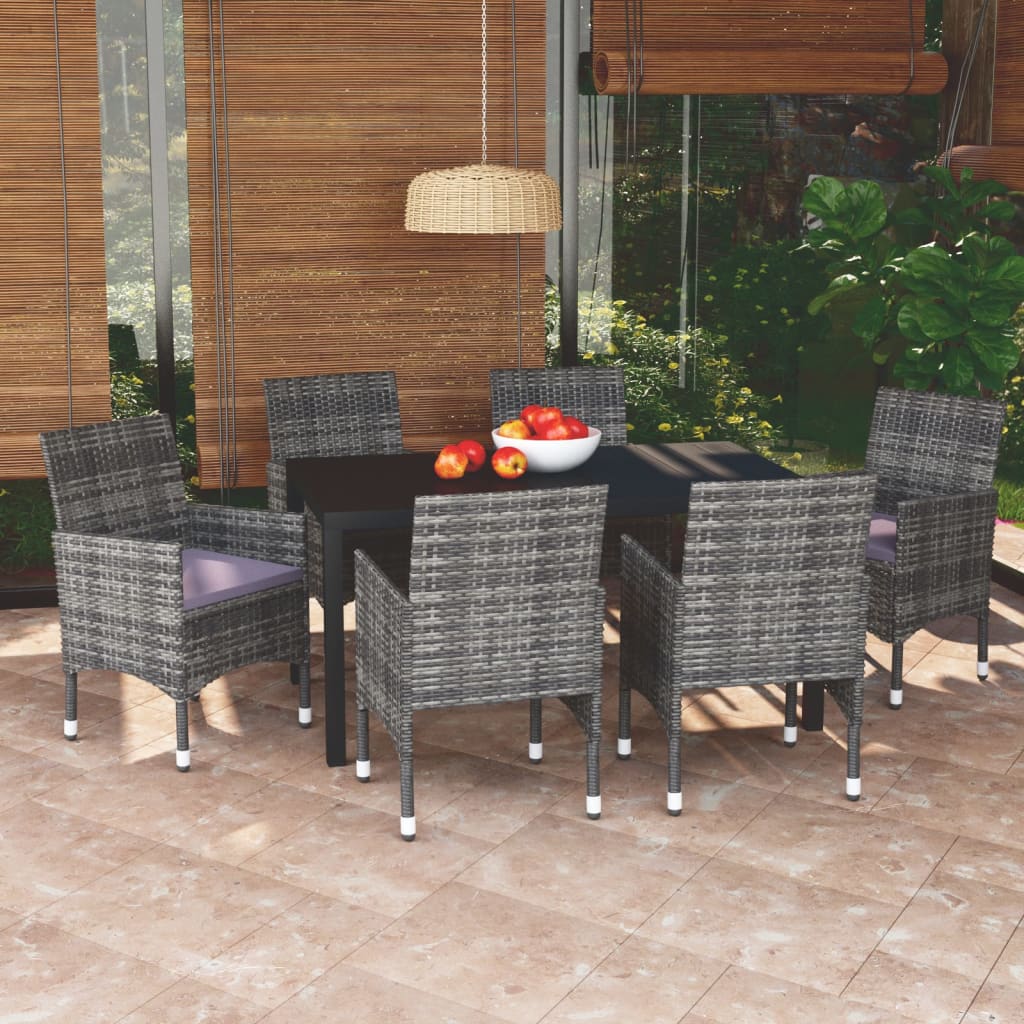 Set da Pranzo per Giardino 7 pz con Cuscini Polyrattan Grigio - homemem39