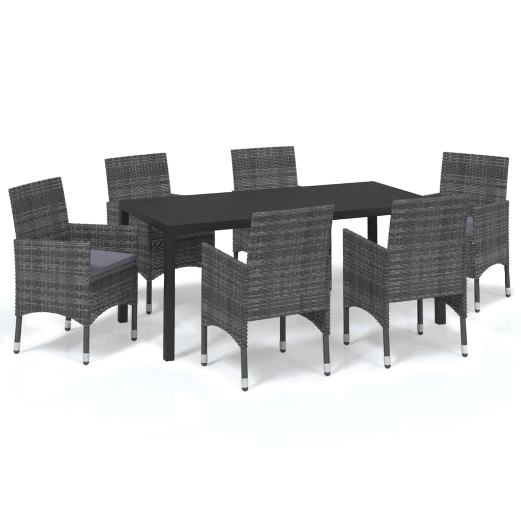 Set da Pranzo per Giardino 7 pz con Cuscini Polyrattan Grigio | homemem39