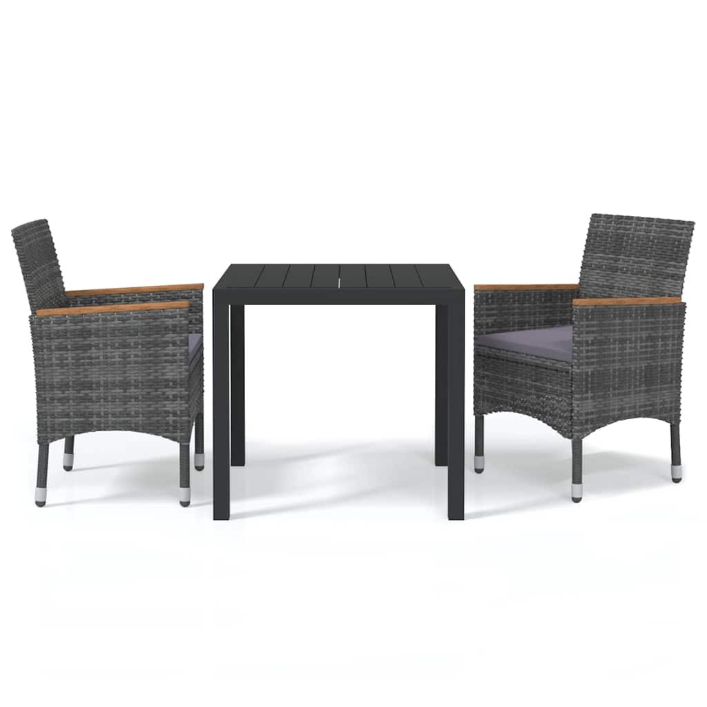 Set da Pranzo per Giardino 3 pz con Cuscini Polyrattan Grigio