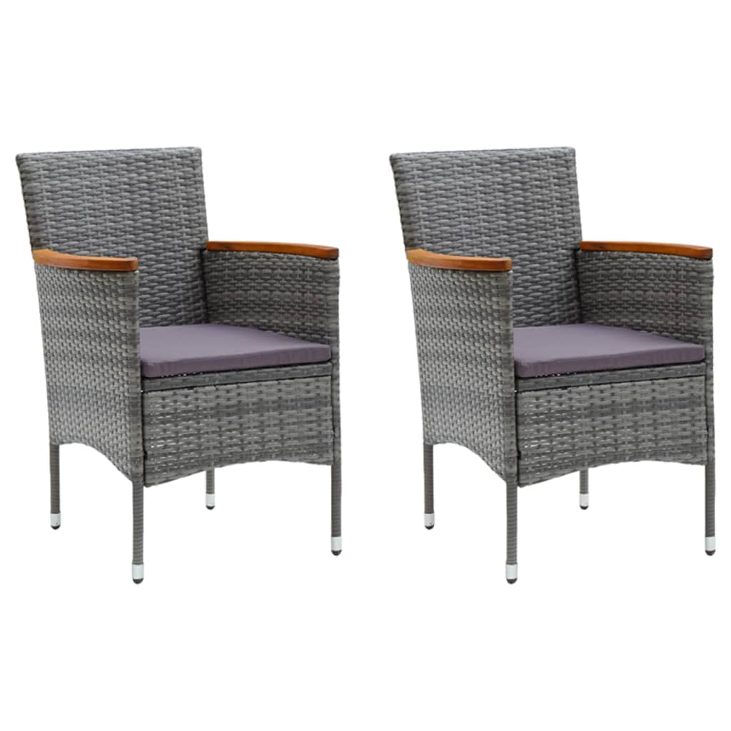 Set da Pranzo per Giardino 3 pz con Cuscini Polyrattan Grigio
