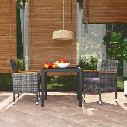 Set da Pranzo per Giardino 3 pz con Cuscini Polyrattan Grigio - homemem39
