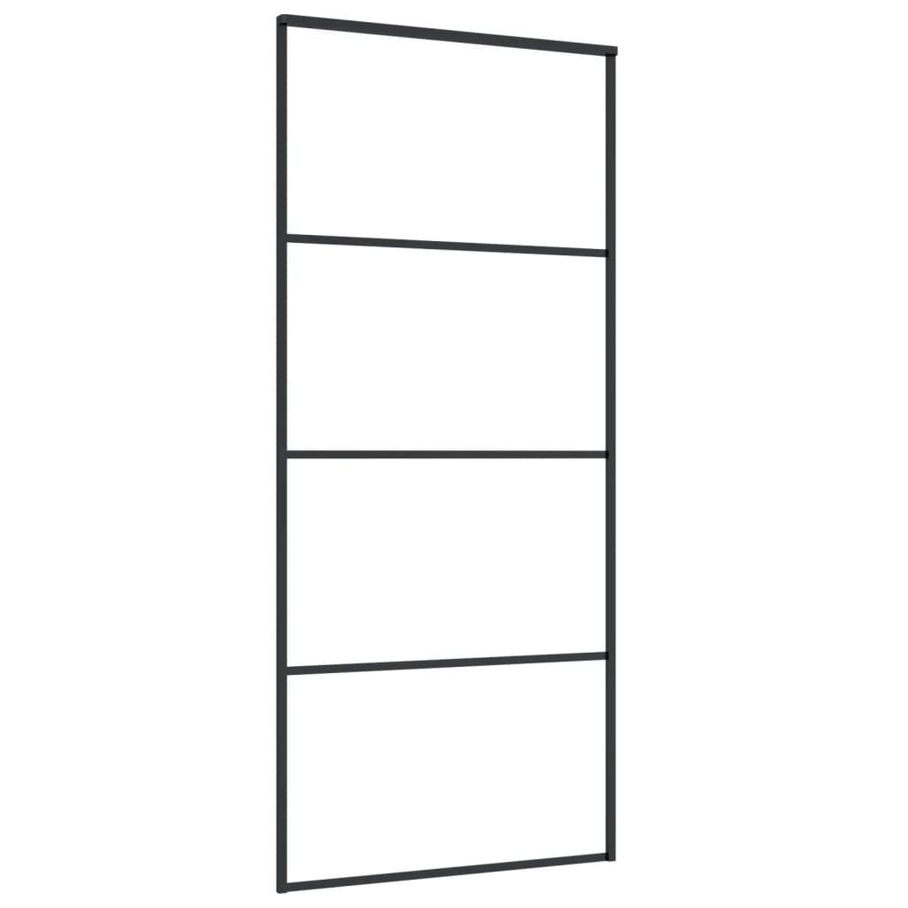 Porta Scorrevole Vetro Smerigliato ESG Alluminio 90x205 cm Nera - homemem39