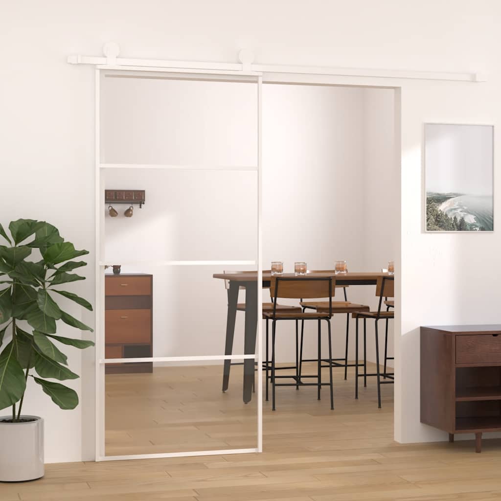 Porta Scorrevole in Vetro ESG e Alluminio 90x205cm Bianca | homemem39