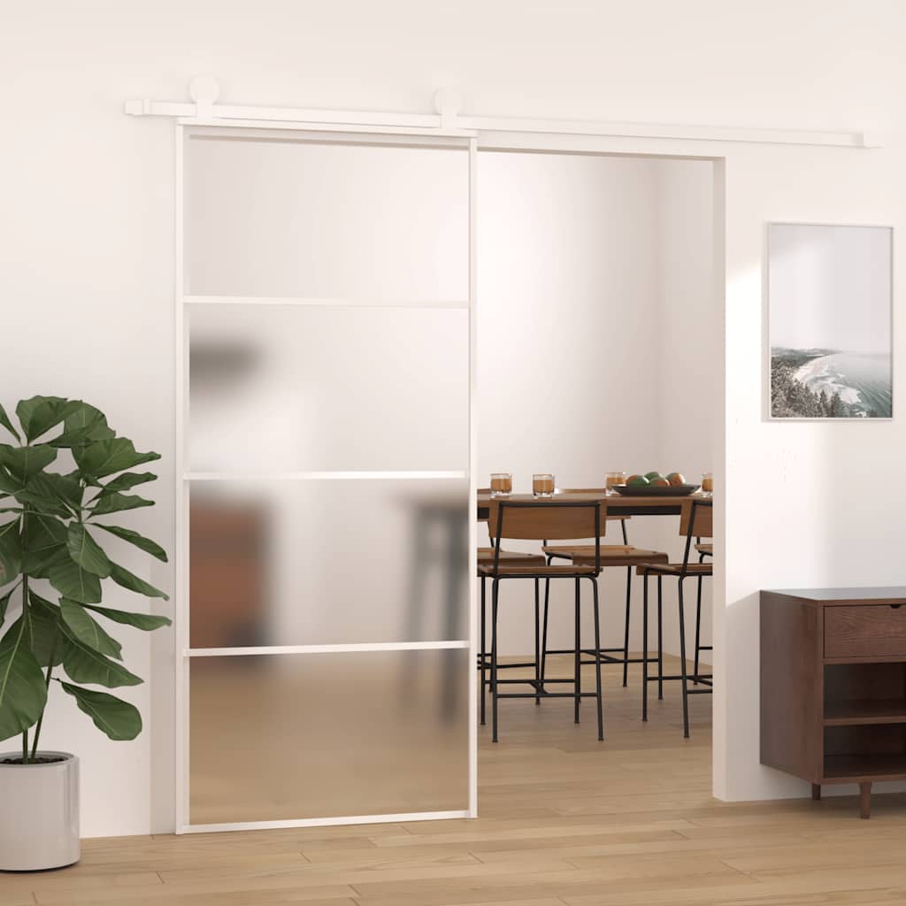 Porta Scorrevole in Vetro ESG e Alluminio 90x205 cm Bianca | homemem39
