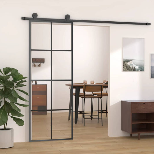 Porta Scorrevole Nera 76x205 cm in Vetro ESG e Alluminio - homemem39