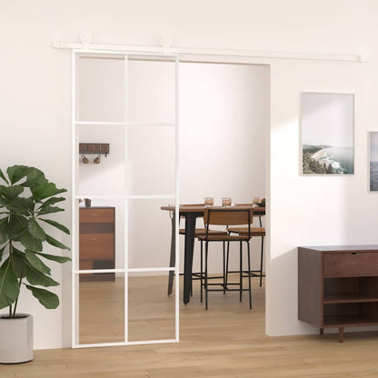 Porta Scorrevole in Vetro ESG e Alluminio 76x205 cm Bianca | homemem39