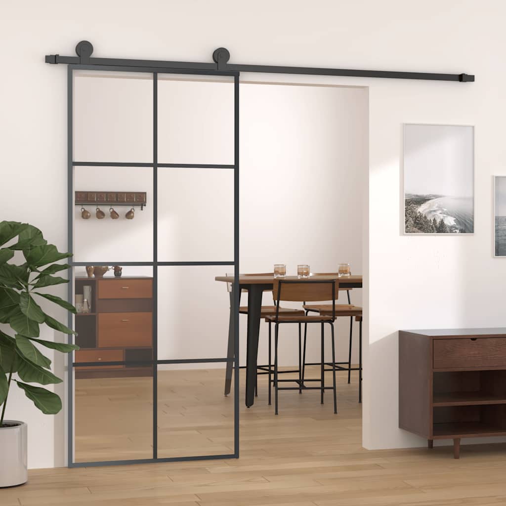 Porta Scorrevole Nera 90x205 cm in Vetro ESG e Alluminio | homemem39