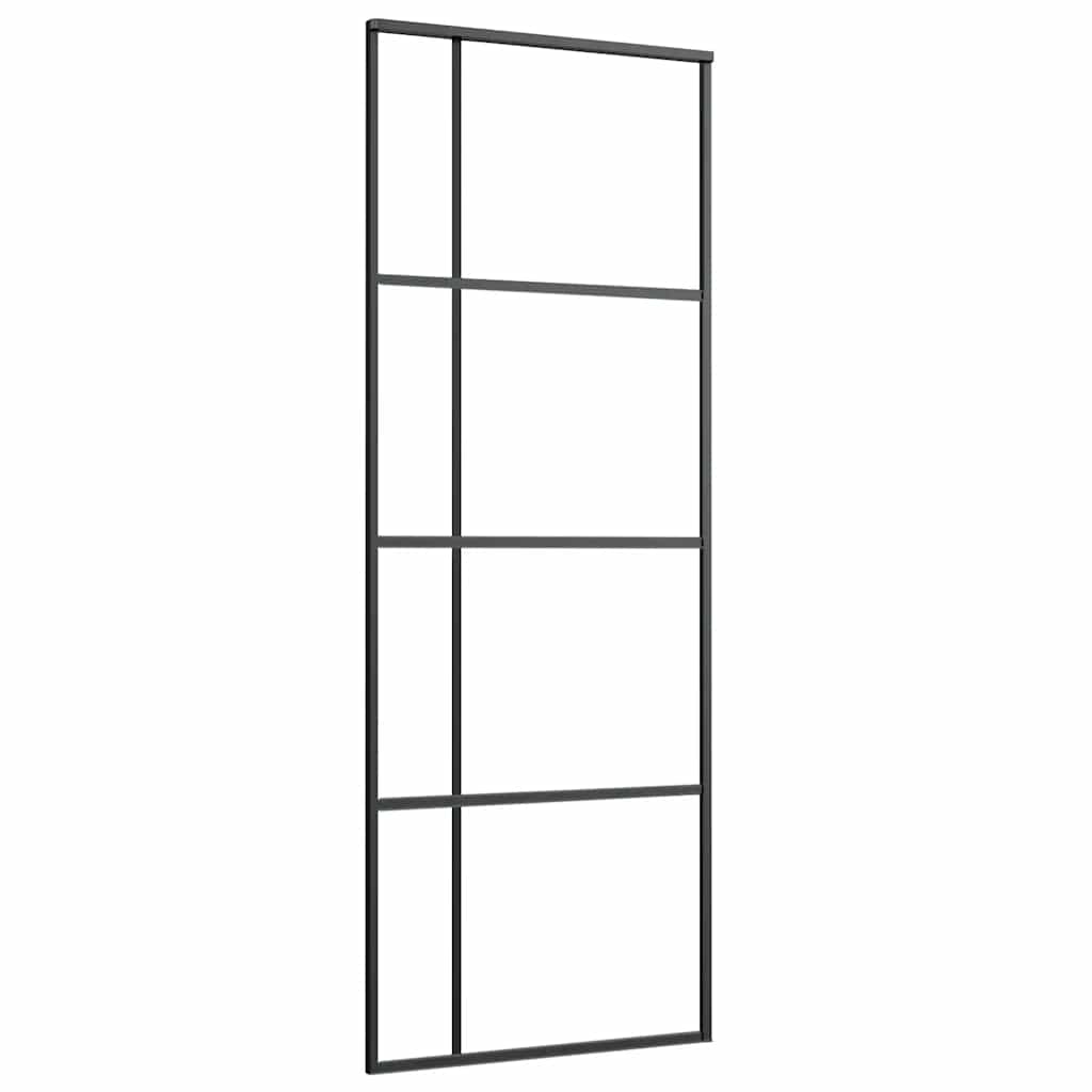 Porta Scorrevole ESG Vetro e Alluminio 76x205 cm Nera - homemem39